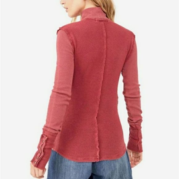 NEW Free People JoJo Long Sleeve Ribbed Thermal Snap Cuff Top in Hot Pink - Picture 4 of 11